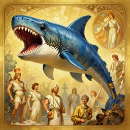 STAR TREK megalodon designed in ancient Greece, (SFW) safe for work, photo realistic illustration by greg rutkowski, thomas kindkade, alphonse mucha, loish, norman rockwell