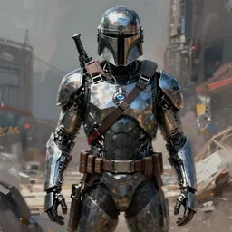 concept art by jama jurabaev, cinematic shot, trending on artstation, high quality, brush stroke, enviroment with bounty hunter cyborg