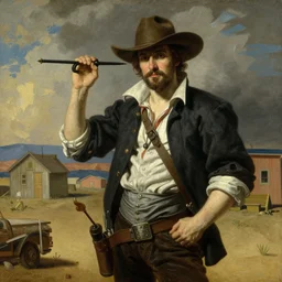 cyberpunk wild west, painting by gustave courbet, high detail, claude joseph vernet, rembrandt, museum painting, masterpiece