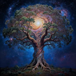 tree of life, Galaxy Sky, A beautiful painting,4k, high detail, fantasy, high quality, high details,