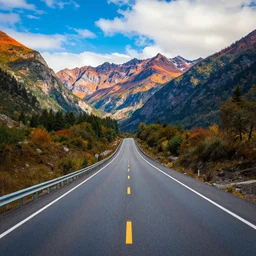 highly detailed realistic photo of highway between mountains, vibrant colors, award winning masterpiece photography, hyper realistic, concept art, 8 k detail post - processing