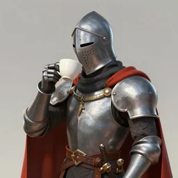 a knight drinking a cup of tea, trending on artstation
