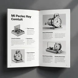 a clean and modern booklet with step by step instructions on how to assemble a time machine, legible text, clear type