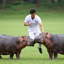polo played with hippopotamuses. sports photograph.