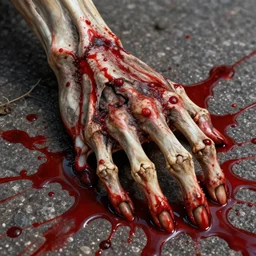 hyper realistic close up blood and bones on street, art by greg rutkowski, intricate, ultra detailed, photorealistic, vibrante colors, trending on artstation, octane render, 4 k, 8 k