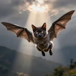 a bat kitten, in flight, Nikon, telephhoto