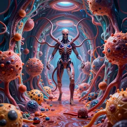 Prometheus biological tumors corridor, HR Giger, vivid color scheme, featured in artstation, octane render, cinematic, elegant, intricate, 8k