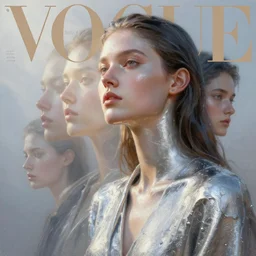 3 d, close - up, fashion model, liquid silver, morning, sun rays, vogue cover style, poster art, hyper detail, intricate oil painting, multiple exposure, morning mood, 3 d, by tooth wu and wlop and beeple and greg rutkowski
