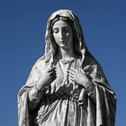 ultra high contrast monochrome virgin mary reflecting into blue sky