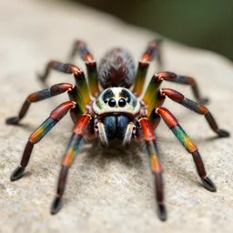 a macroshot of a rainbow coloured spider with hundreds of legs and one large eye.