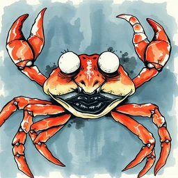 mr krabs in black lipstick rolling his eyes, by yoshitaka amano, interacte smooth flowing lines, intracate brushwork, watercolors and acrylics