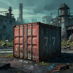 1 9 7 9 a shipping crate by an abandoned industrial zone. in cyberpunk style by vincent di fate