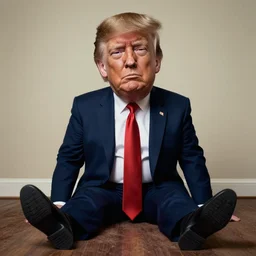 donald trump's head sitting directly own his two legs, minus a torso. surrealistic, creepy