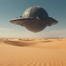 Wide long shot epic desert scenery, on the distant horizon hovers a colossal ornately detailed futuristic spherical dark spaceship with air shimmering around it, sharp focus, illustration, bokeh art by artgerm and donato giancola and Joseph Christian Leyendecker, WLOP, artstation, cgsociety, 8k