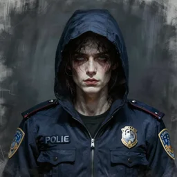 creepy realistic police sketch of a hooded man