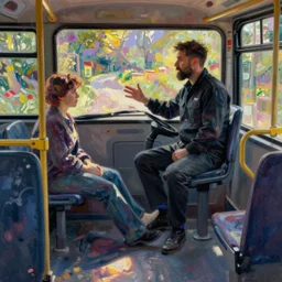 black bus driver having an argument with female passenger that fell on the floor of the bus by monet