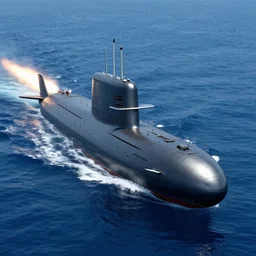 spaceship like submarine sailing in the sea which fires a nuclear missile
