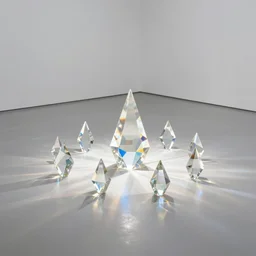the art of tokujin yoshioka numerous crystal prisms placed in direct reflection of light that refract and bounce infinite rays of colour throughout the wide and white, cinematic focus, neutral colors, soft lights, foggy, photo by nik van der giesen, by hara kenya