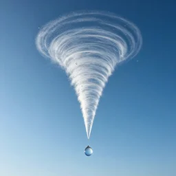 beautiful still of a perfect blue sky in high altitude, many big drops of water floating quietly in a cylinder shape like a tornado, hot and sunny highly-detailed, elegant, dramatic lighting, artstation, 4k, cinematic landscape, photograph by National Geographic