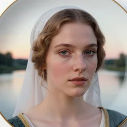 closeup _ plate _ photography _ portrait _ of _ a _ stunningly _ beautiful nordic renaissance _ female _ healthy maiden face _ in _ soft _ dreamy _ light _ at _ sunset _ beside _ the _ river _ soft _ focus, annie leibovitz, hasselblad, nikon, steve mccurry, david lazar, jimmy nelsson