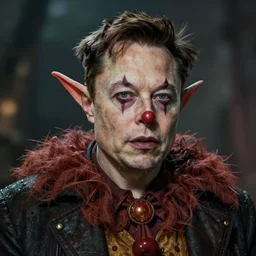 photorealistic portrait photograph of elon musk as a pathetic goblinoid demon clown, kobold, upper body, fantasy, detroit become human, handsome, depth of field, soft focus, highly detailed, intricate, realistic, national geographic cover, soft glow, extured, artstation, concept art, sharp focus, illustration, art by artgerm and greg rutkowski and alphonse mucha