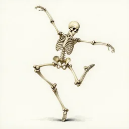dancing skeleton. realistic watercolor and pencil painting.