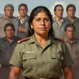 epic portrait of slightly muscular rigoberta menchu wearing short sleeved uniform explaining, guatemalan for background, detailed, digital painting, artstation, concept art, donato giancola, joseph christian leyendecker, wlop, boris vallejo, breathtaking, 8 k resolution, extremely detailed, beautiful, establishing shot, artistic, hyperrealistic, beautiful face, octane render