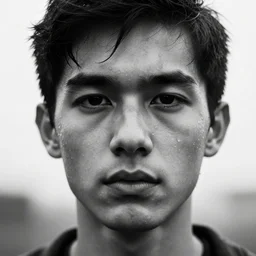 portrait jorseph greodn lvorit, black and white, shadows of raindrops on face,