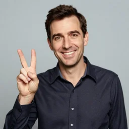 a portrait of tzvika pick smiling while doing a peace sign, by norman rockwell