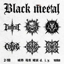 black metal concert flyer, black metal logos, unreadable, 3 band lineup, local bar, d. i. y. venue