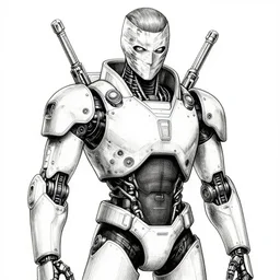 combat ninja robot designed by jony ive and dieter rams, portrait, cyberpunk 2 0 2 0 manual, by steampoweredmikej, by tim bradstreet, inktober, ink drawing, black and white, coloring pages, manga, highly detailed