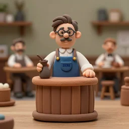 product photography of a plasticine action figure hipster barista, depth of field, zeiss lens, detailed, centered, by erwin olaf, joop geesink, wes anderson, breathtaking, 8 k resolution, extremely detailed, beautiful, establishing shot, realistic materials, hyperrealistic