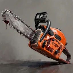 '1970's Chainsaw with blood,, intricate, cinematic lighting, highly detailed, digital painting, artstation, concept art, smooth, sharp focus, illustration, art by Artgerm and Greg Rutkowski, Cgsociety