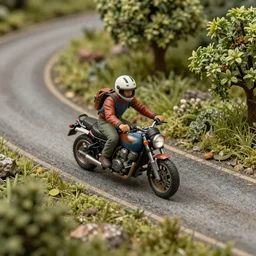 “a wild ride, hyperrealistic, full of details, inside a miniature world, seen from above”