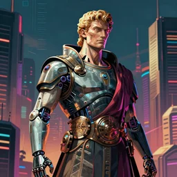 cyberpunk augustus caesar as the leader of a futuristic communist nation, cybernetics, sharp lines, digital, artstation, colored in