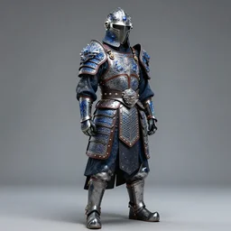 full length photograph of a real-life warrior with sapphire encrusted intricate armour.  Extremely detailed. 8k