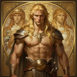 symmetry! portrait of barbarian, long blond hair, d & d, muscular! fantasy, intricate, elegant, highly detailed, digital painting, artstation, concept art, smooth, sharp focus, illustration, art by artgerm and greg rutkowski and alphonse mucha