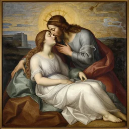 1 8 th oil panting of a jesus kissing a woman
