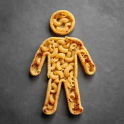 man made of burnt macaroni