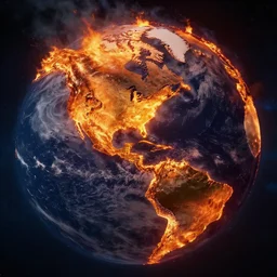 the cleansing fire purifying the Earth, 4k, highly detailed, the fire is burning the whole continent, photo taken from space