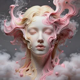 epic beautiful intricate and detailed concept art. abstract supermodel female face with blond and pink liquid fluid carbon god. abstract sculpture. art noveau clouds