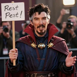 poorly drawn fan art of doctor strange asking me to prom with a hand drawn sign paparazzi in the background