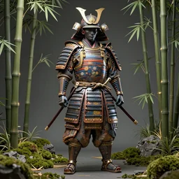 ancient japanese samurai with an intricate detailed fractal armor, by kiki smith, by maria sibylla merian, by wangechi mutu, concept art, third - person, 3 - dimensional, 1 6 k, rim lights, moss, bamboo, insanely detailed and intricate, hypermaximalist, elegant, ornate, hyper realistic, super detailed