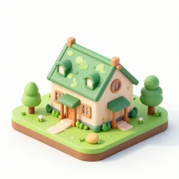 an big isometric village house, 3 d icon for mobile game, blender 3 d, green scheme, octane render, 8 k resolution