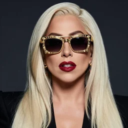 lady gaga just dance poker face the fame 2 0 0 8 2 0 0 9 photoshoot, wearing vintage versace sunglasses, long platinum blonde hair with bangs, grace jones fashion, highly realistic. high resolution. highly detailed. dramatic. 8 k. 4 k.