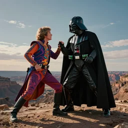 psychedelic tom baker fights psychedelic darth vader, photorealistic