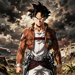 Son Goku in the style of Attack on Titan