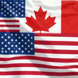 an artistic interpretation of an american and canadian flag hybrid, flowing, aesthetically pleasing