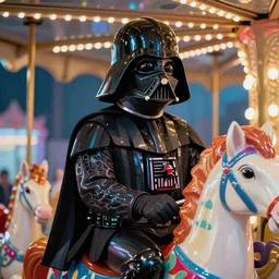 darth vader riding in a carousel, synthwave style, vibrant, digital painting, smooth, close - up shot, sharp focus, trending on artstation and unreal engine