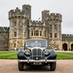 classic car in front of a castle, award winning photograph